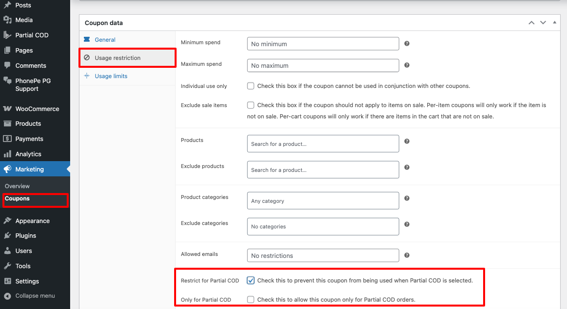 Restrict Coupon for Partial COD