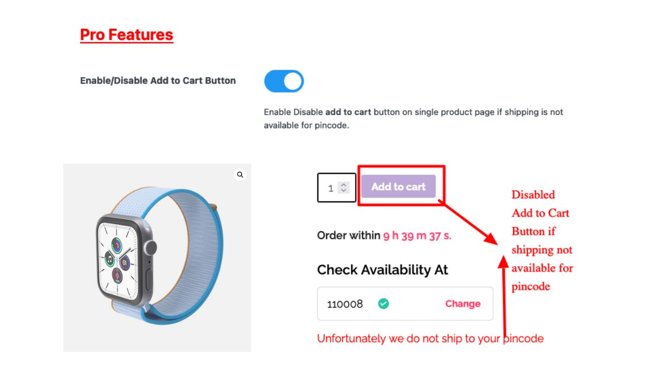 Disable Add to Cart Button pincode checker woobooster